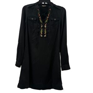 Anthropologie Holding Horses Embroidered Tunic Dress Long Sleeve Boho Black Sz 0